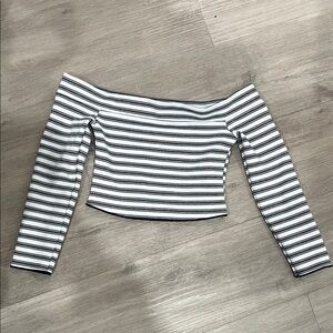 Zara Striped Off-Shoulder Cropped Women's Long Sleeve‎ Top, Size Small
